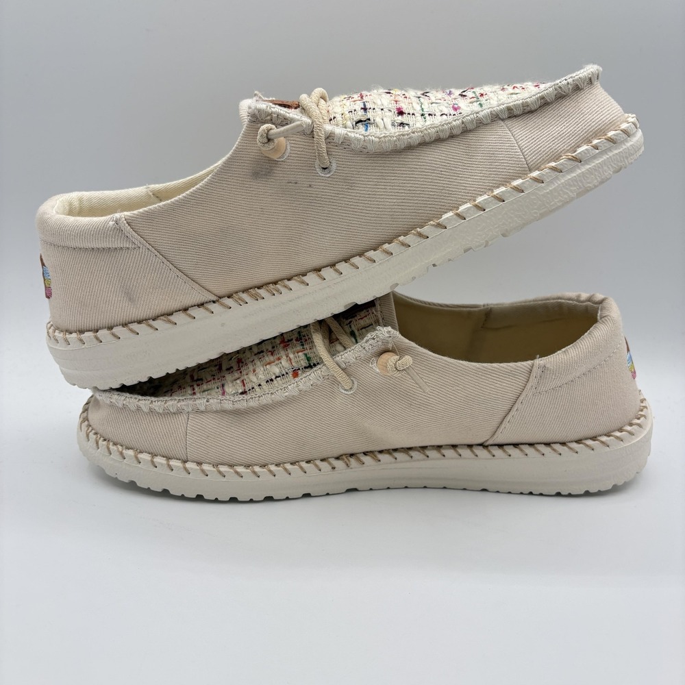 Hey Dude Shoes Womens Size 10 Beige Slip-On Wendy Funk Tweed Canvas Comfort NEW - Picture 5 of 10
